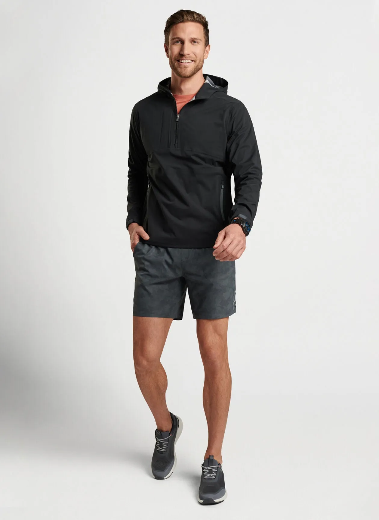 Peter Millar Kinetic Performance Half-Zip Hoodie in Black