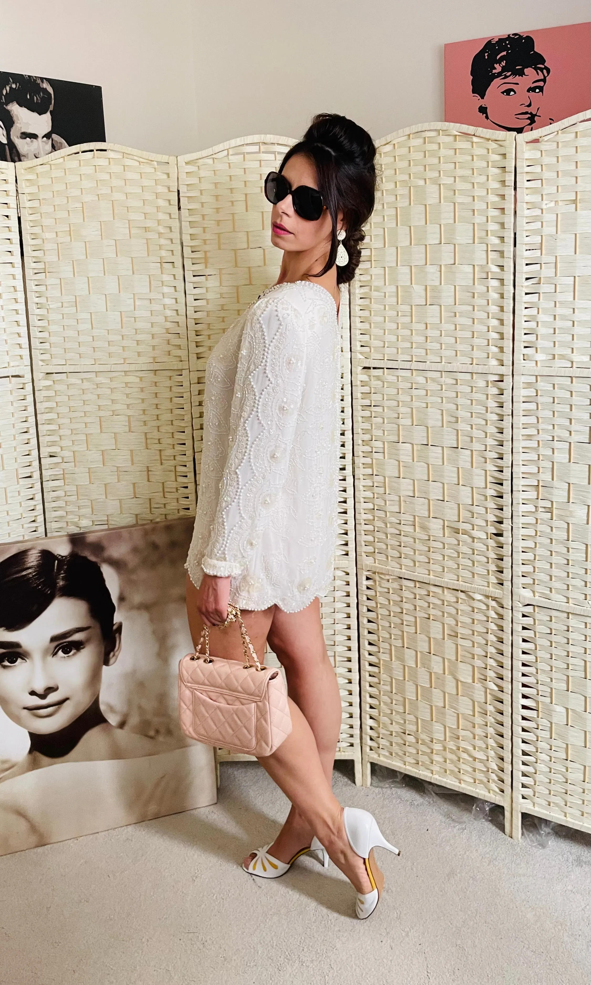 Petite Vintage Cream Sequin Micro Dress