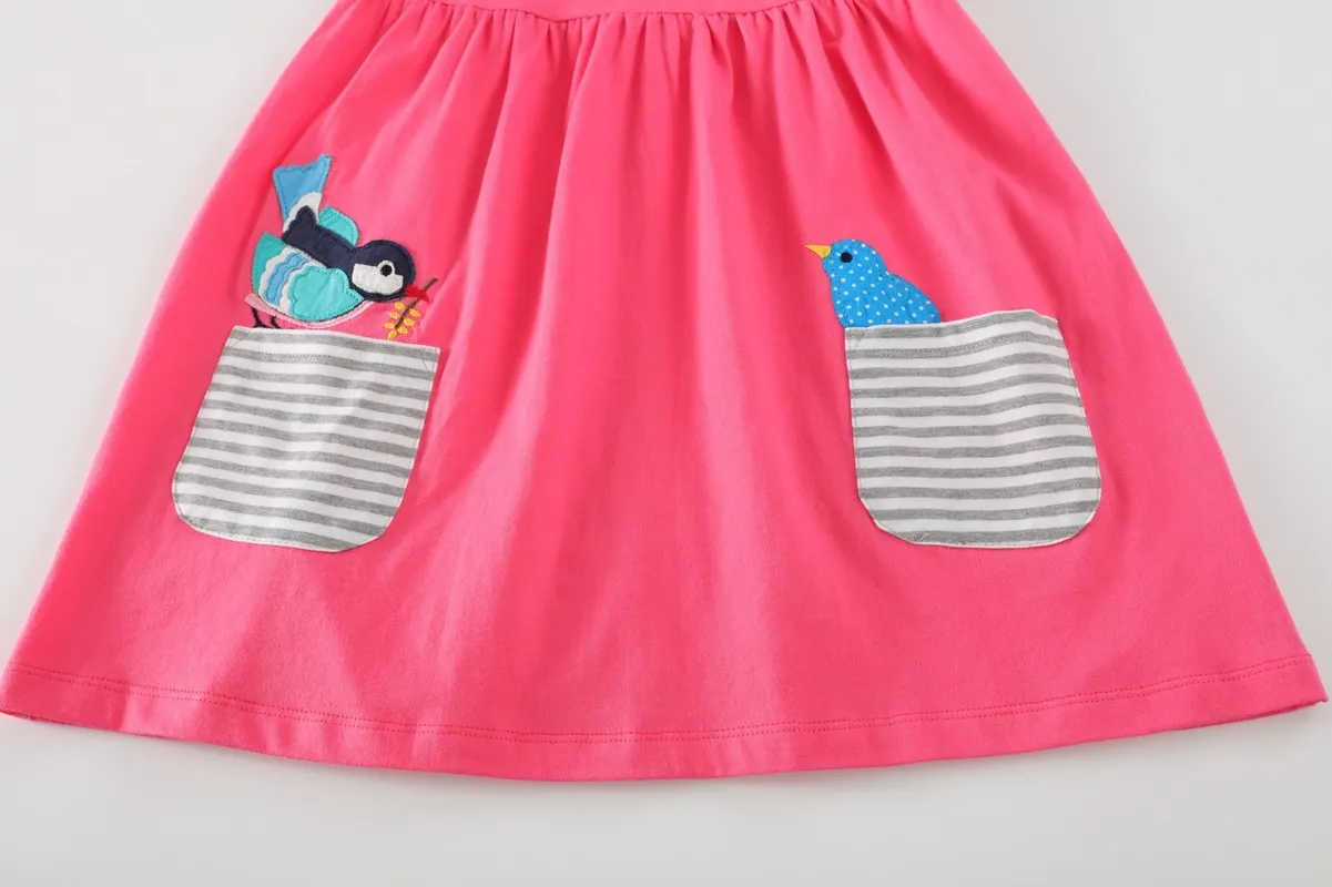 Pink Bird Pattern Dress for Toddler/Kid Girls