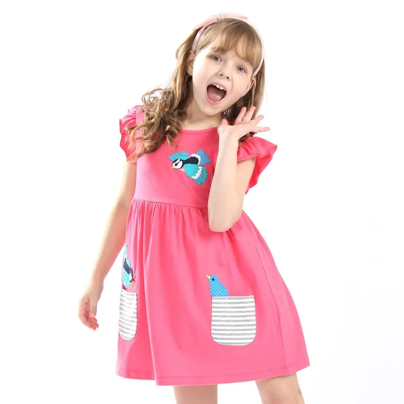 Pink Bird Pattern Dress for Toddler/Kid Girls