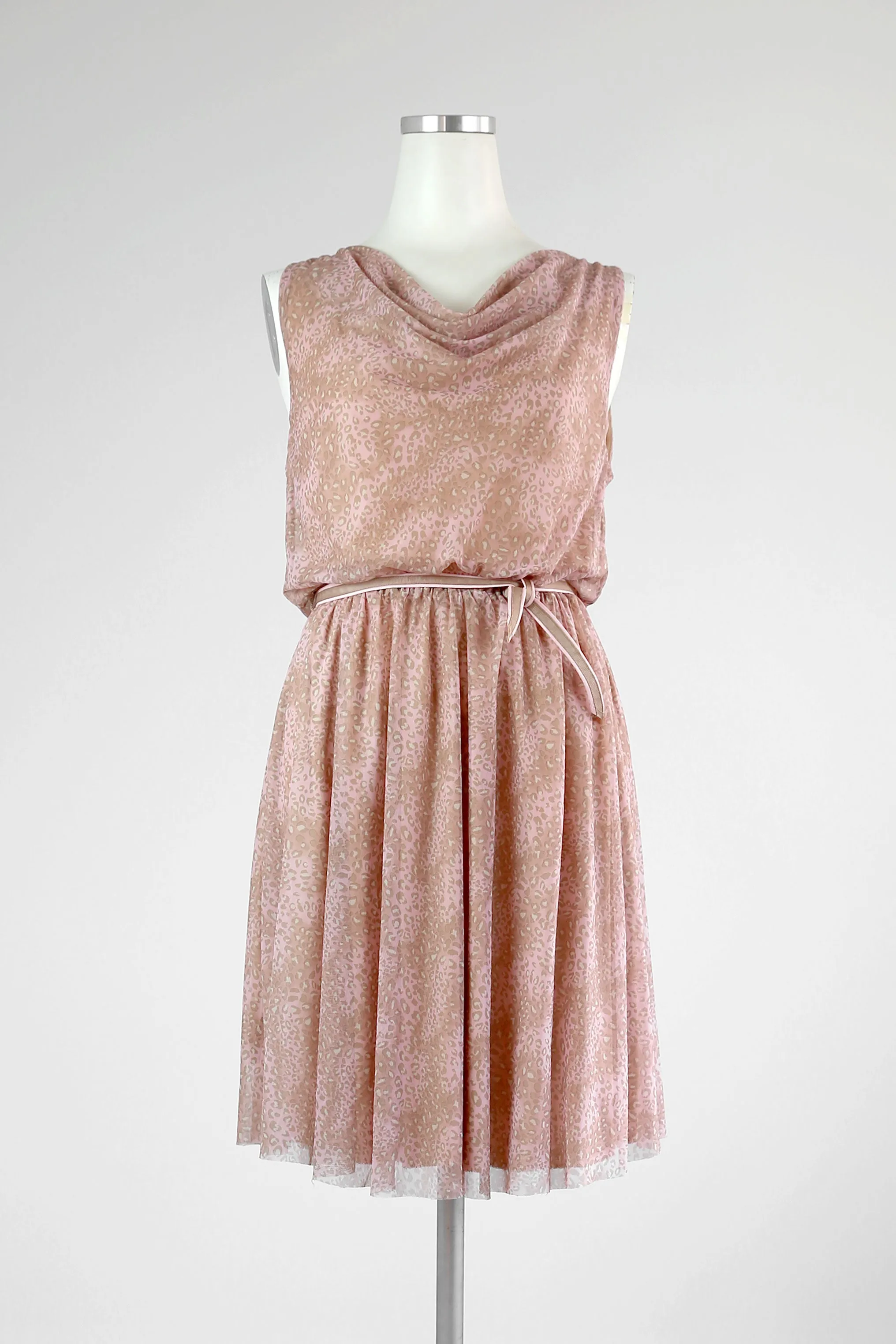 Pink Printed Cowl Neck Dress