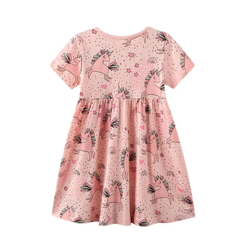 Pink Unicorn Print Dress for Toddler/Kid Girls
