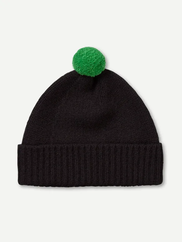 PLAIN HAT CONTRAST POMPOM RUSSET RED & BLACK