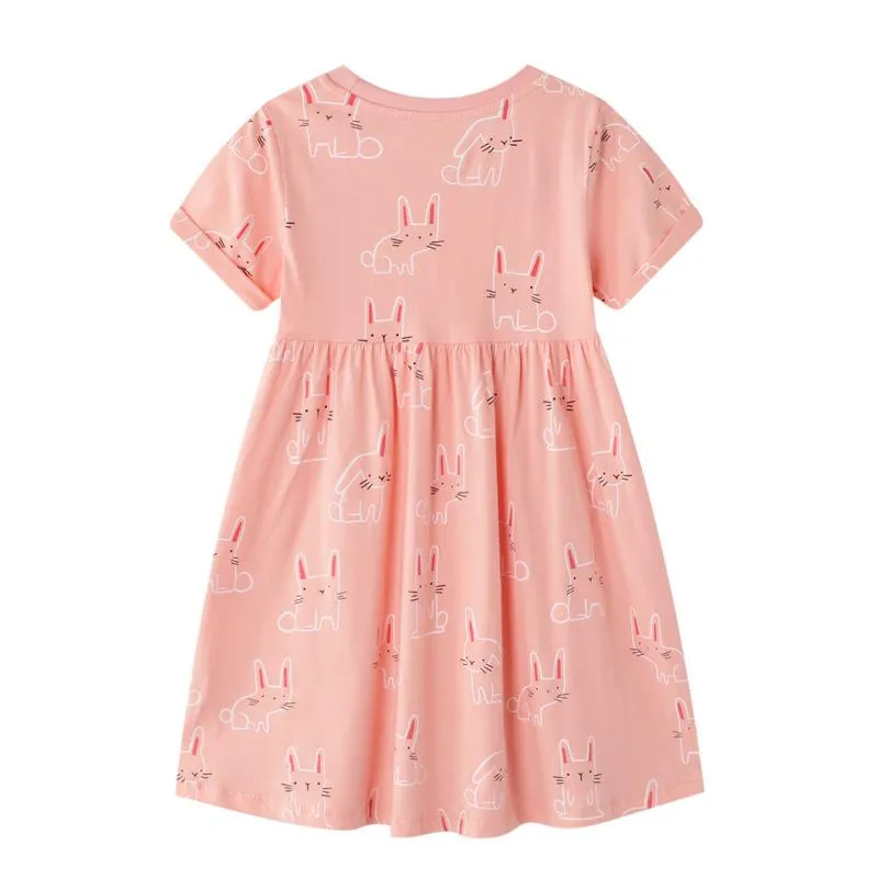 Premium Girl's Little Bunny Print Pink Dress