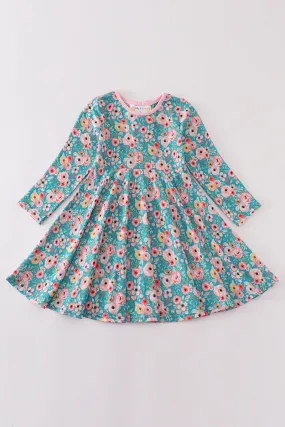 Premium Green floral print dress