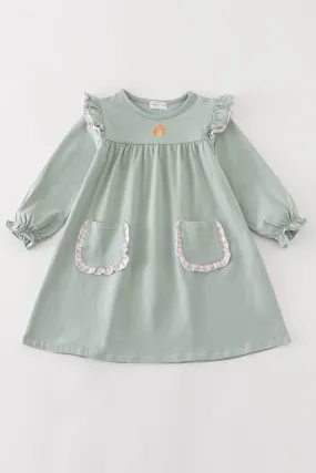 Premium Green turkey embroidery pocket dress