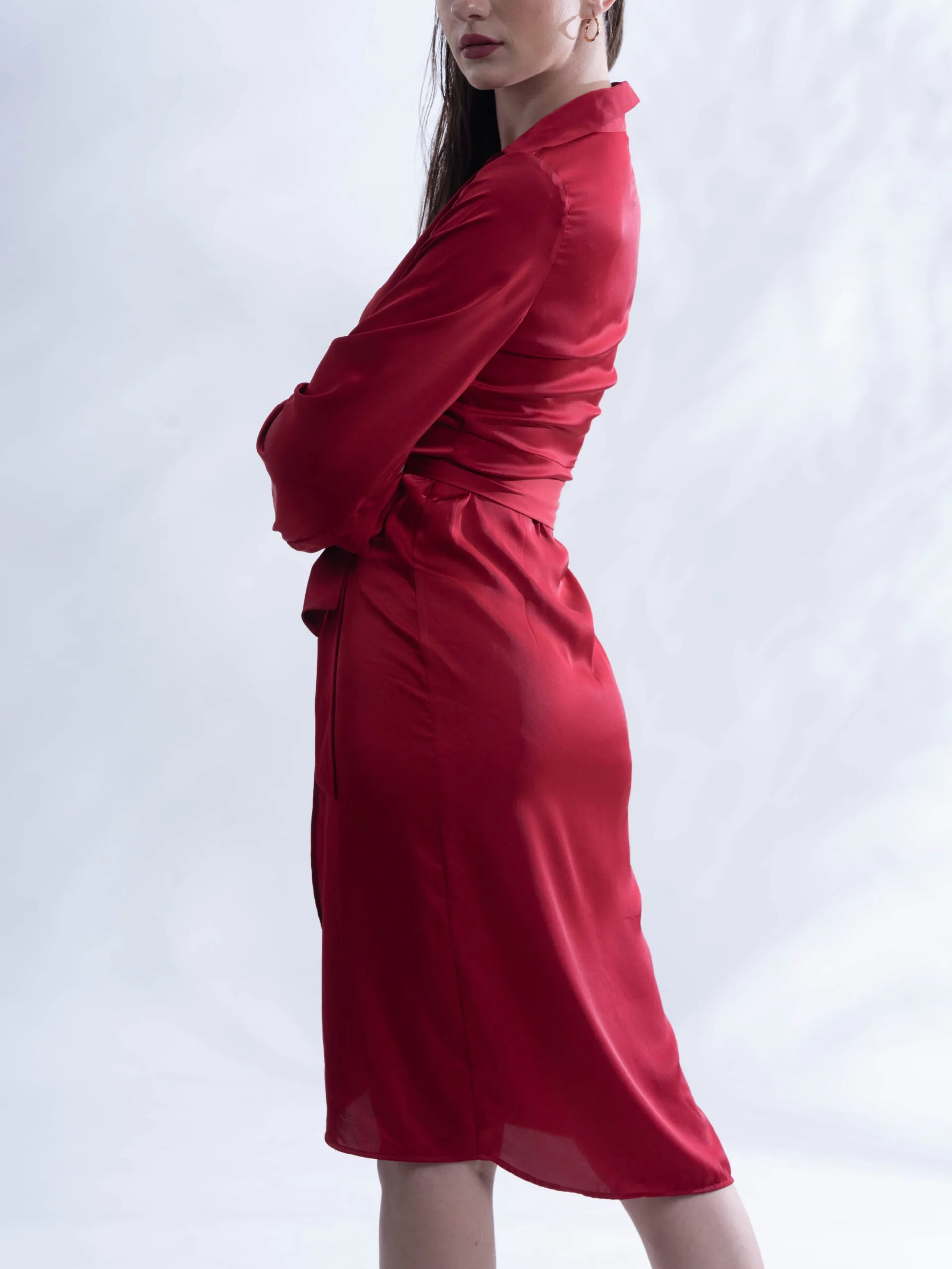 Premium Satin Maroon Regular fit dress