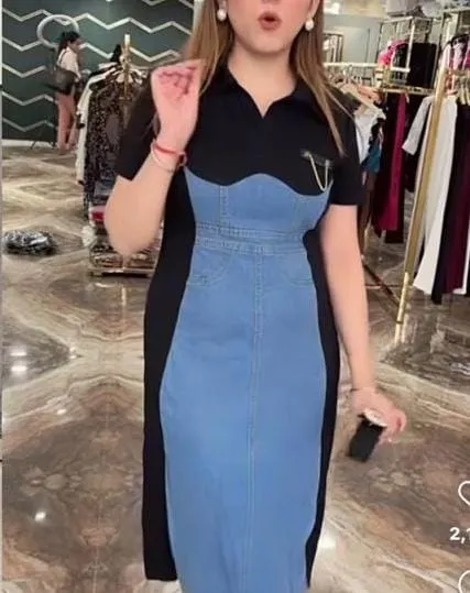 Premium summer Denim collar dress