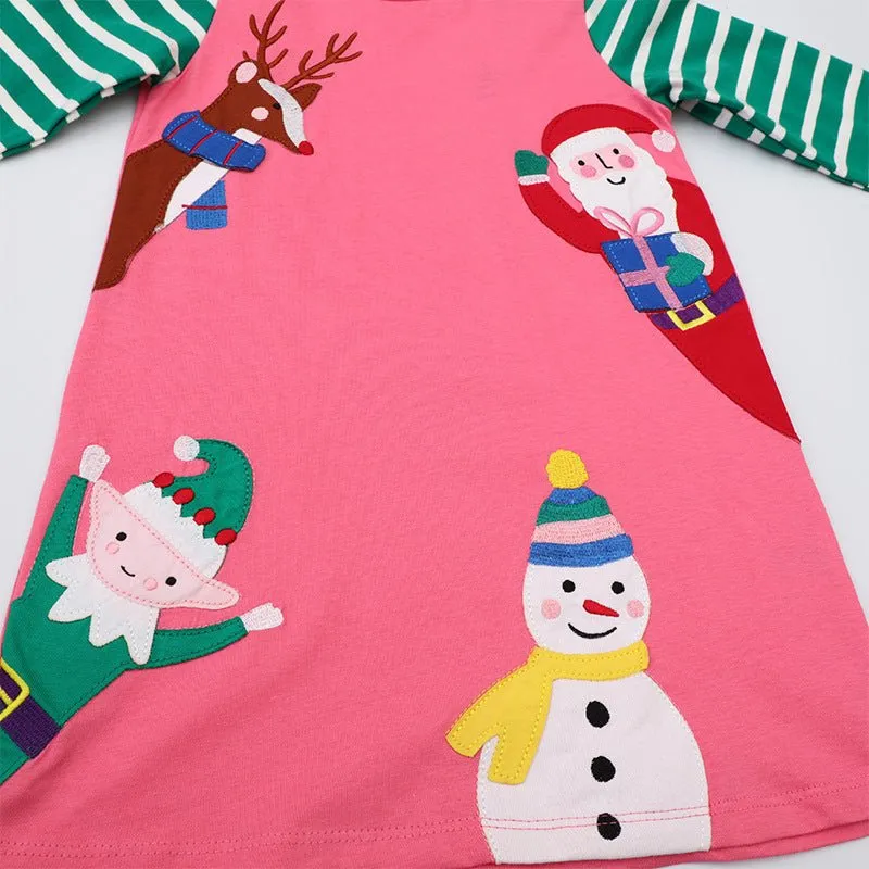 Premium Toddler/Kid Girl's Christmas Design Long Sleeve Dress