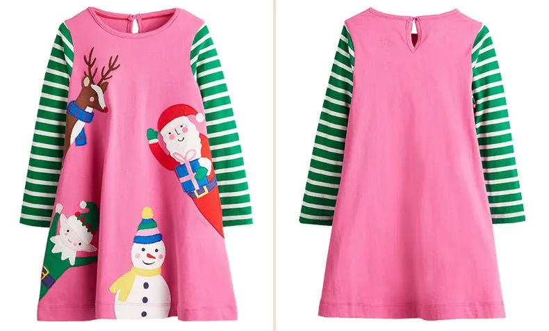 Premium Toddler/Kid Girl's Christmas Design Long Sleeve Dress