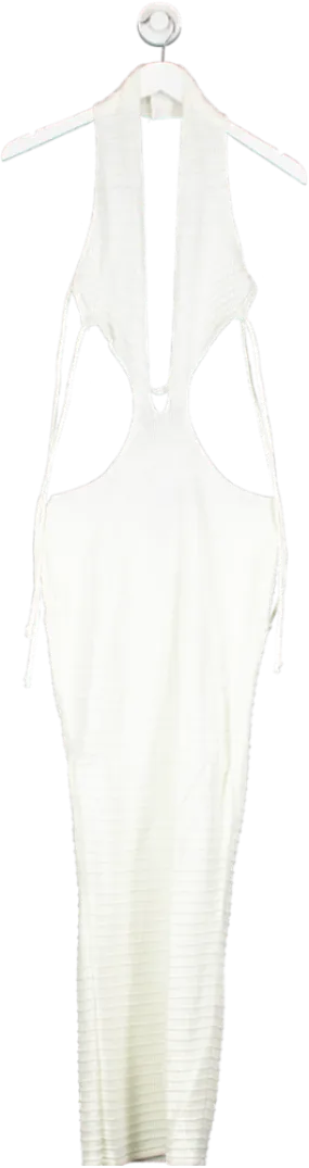 PrettyLittleThing White Contrast Stitch Crochet Knit Maxi Dress UK S