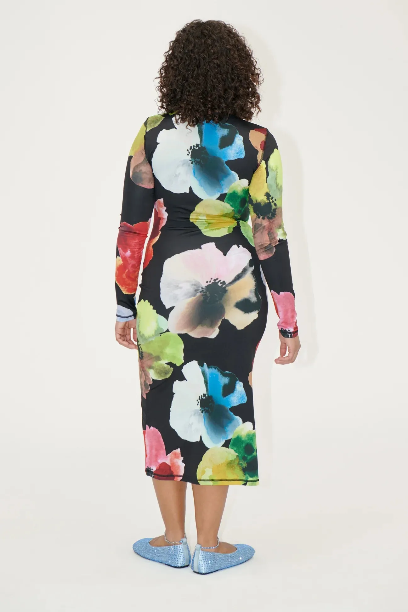 PULLOVER LONG SLEEVE MIDI DRESS - WATERCOLOR BLOOM