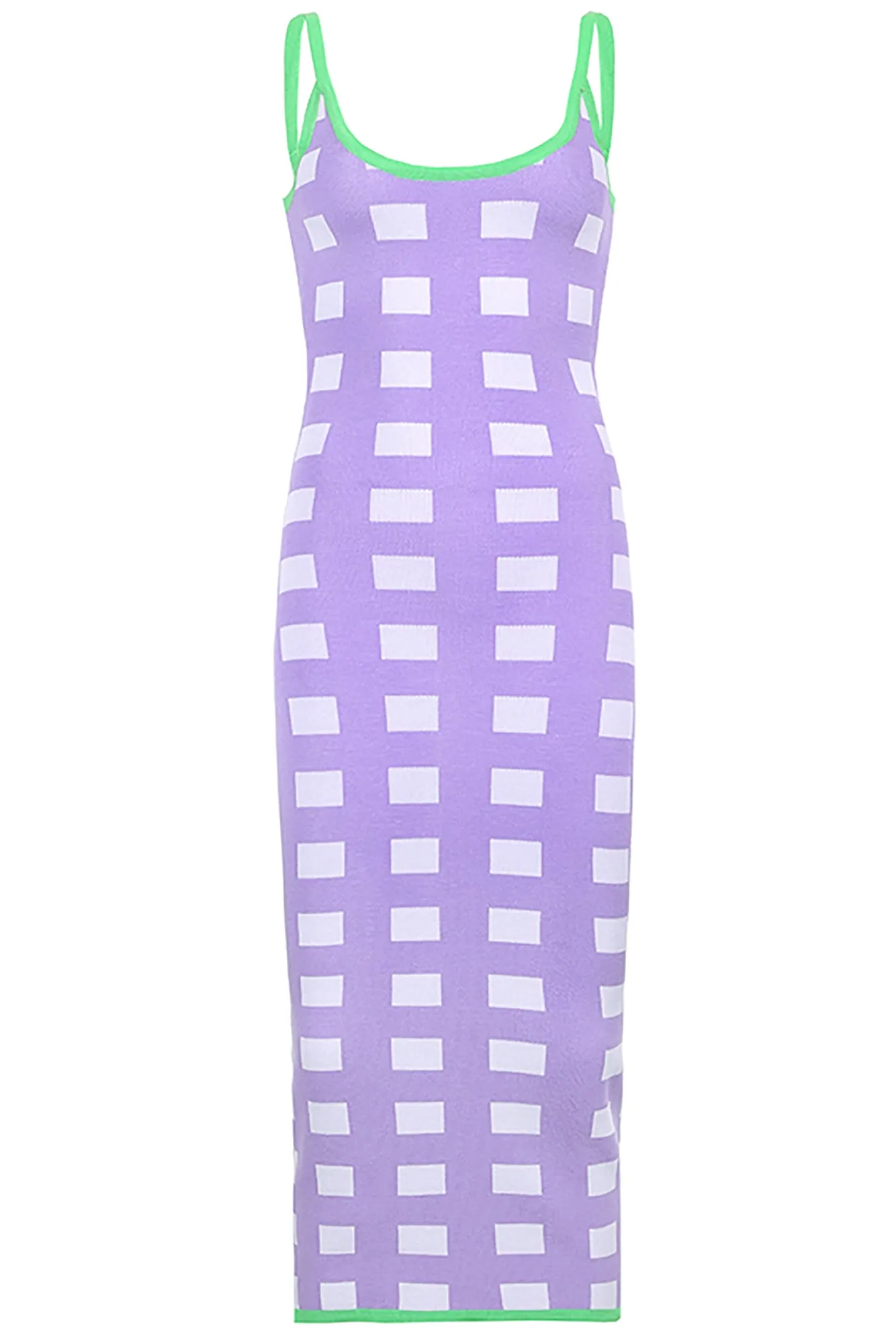 Purple Plaid Green Trim Knit Tight Maxi Dress