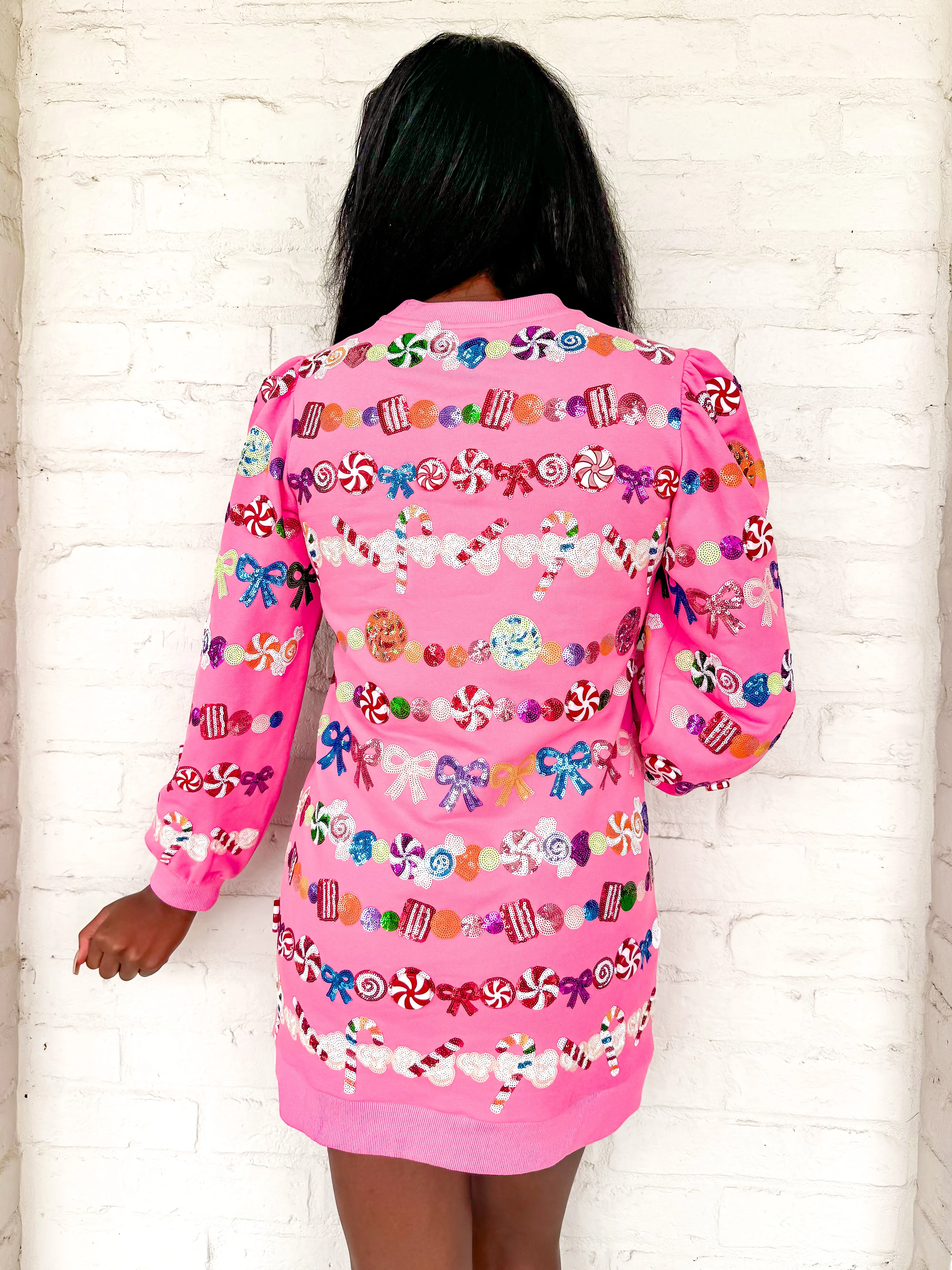 Queen Of Sparkles Hot Pink Candy Garland Poof Sleeve Dress