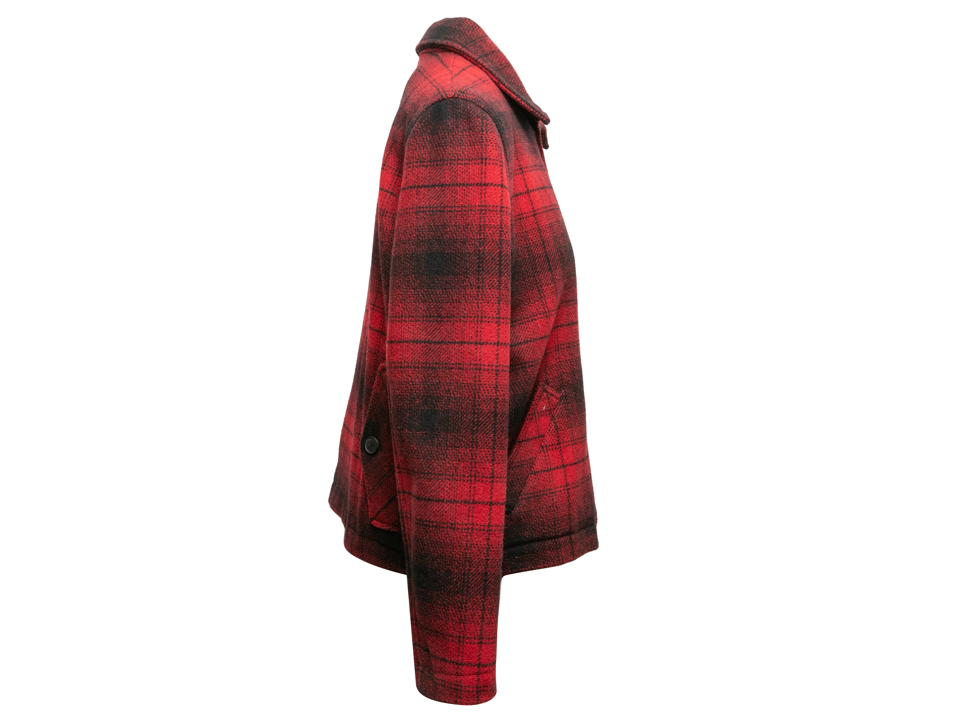 Red & Black The Kooples Wool Plaid Jacket Size US M