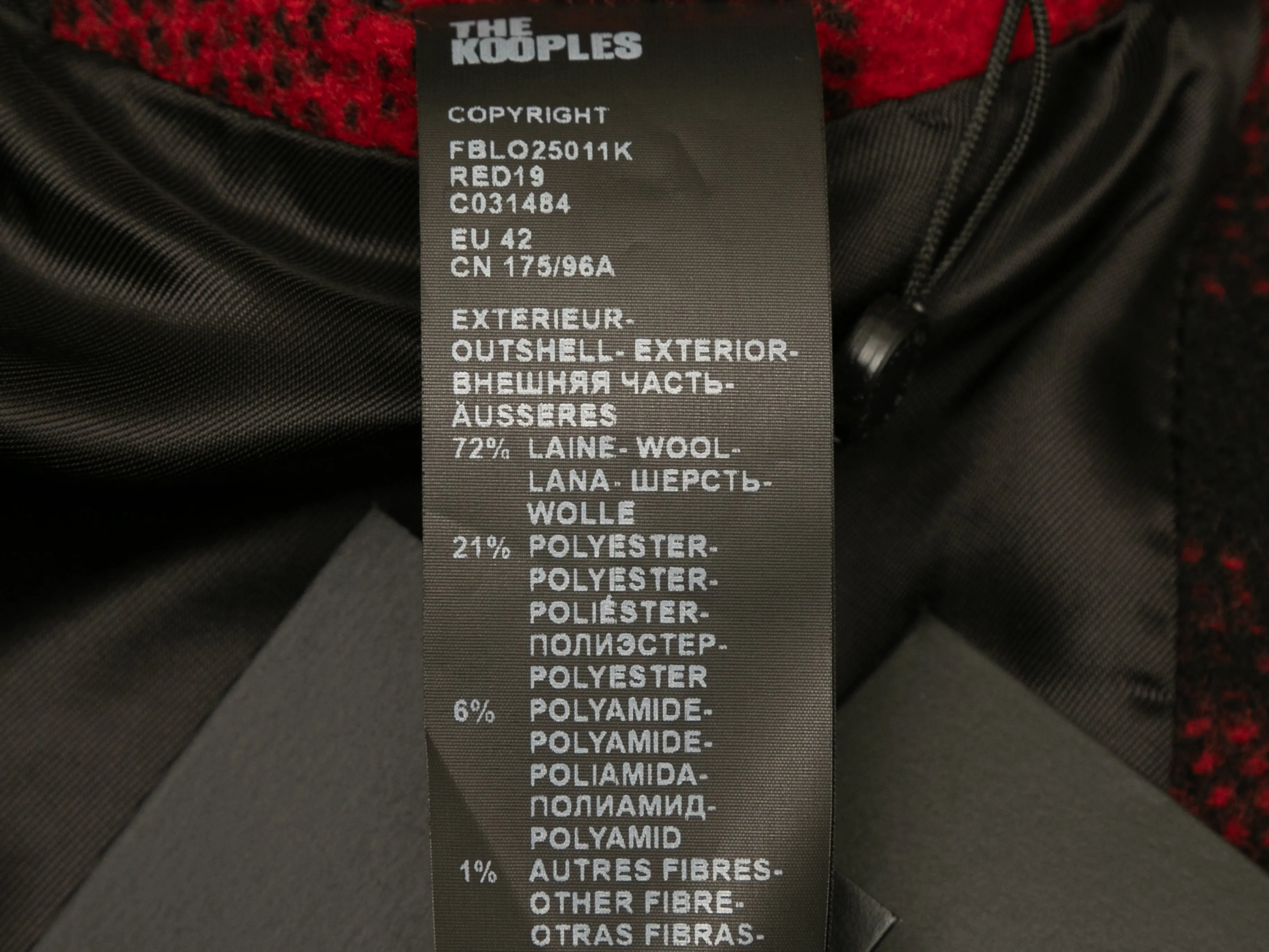 Red & Black The Kooples Wool Plaid Jacket Size US M