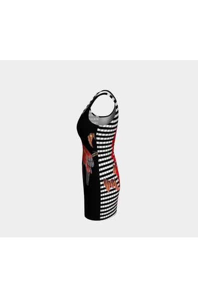 Red Parrot on the Branch of a Tree Bodycon Dress
