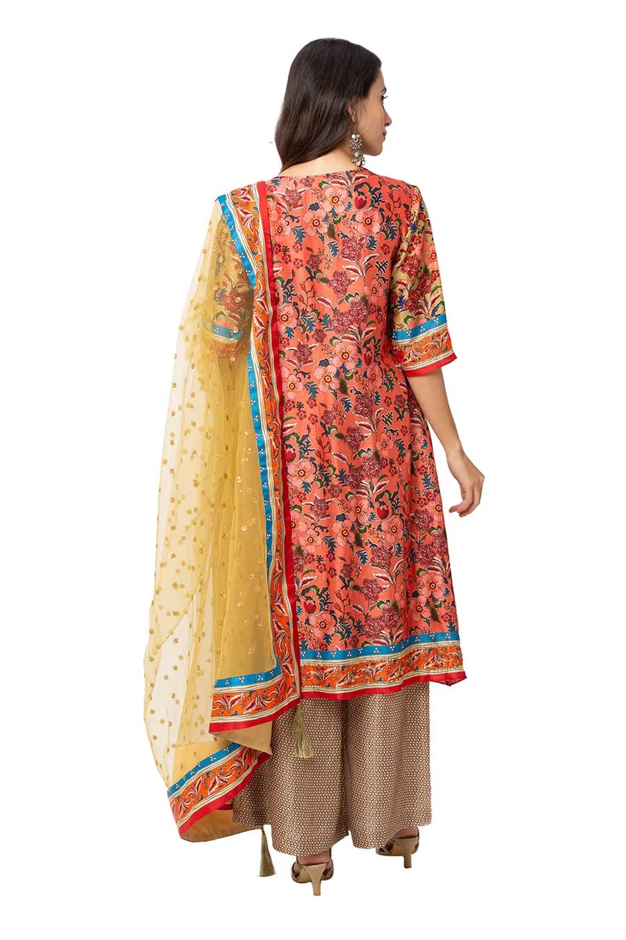 Red Printed Kurta Set With Dupatta