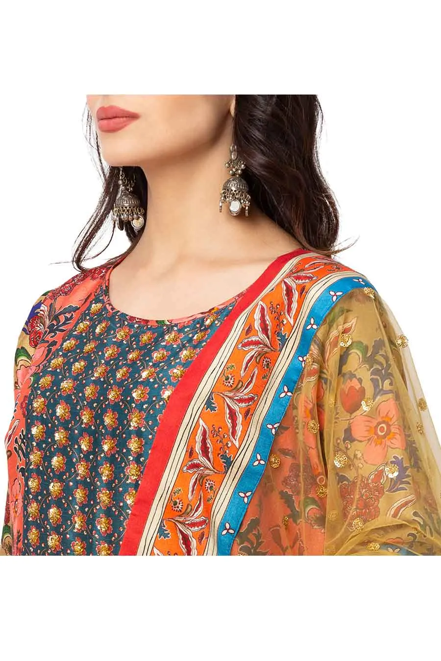 Red Printed Kurta Set With Dupatta