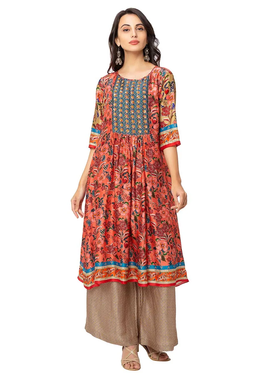 Red Printed Kurta Set With Dupatta