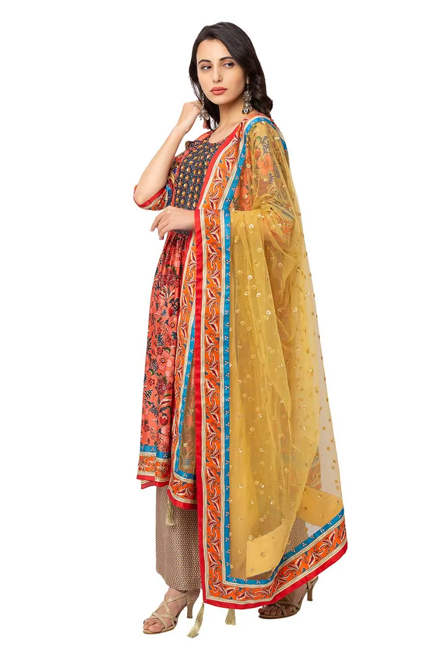 Red Printed Kurta Set With Dupatta