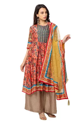 Red Printed Kurta Set With Dupatta