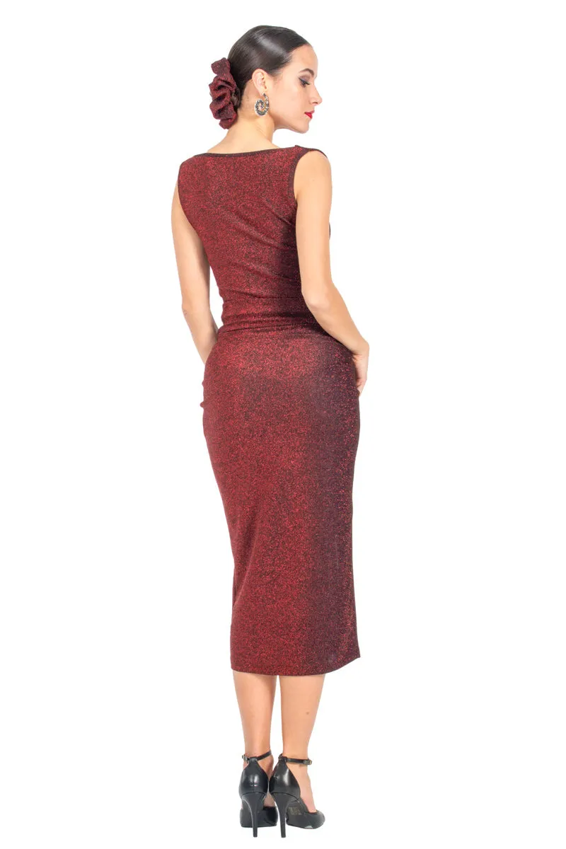 Red Sparkling Twist Knot Bodycon Midi Skirt With Slit