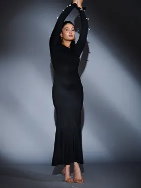 RHINESTONE SLEEVE BOW MAXI DRESS