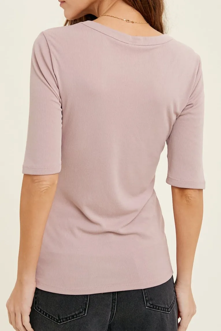 Ribbed Knit Half Sleeve Top
