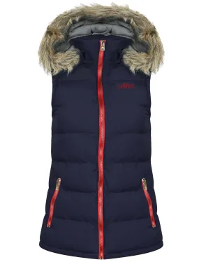 Roxi Fur Trim Hood Padded Gilet in Midnight Blue - Tokyo Laundry