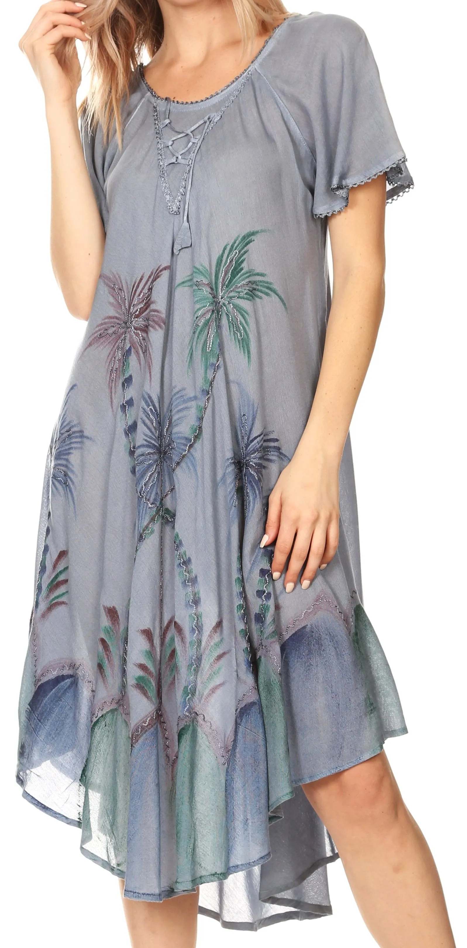 Sakkas Lida Womens Everyday Summer Relaxed Dress with Short Sleeves & Block Print