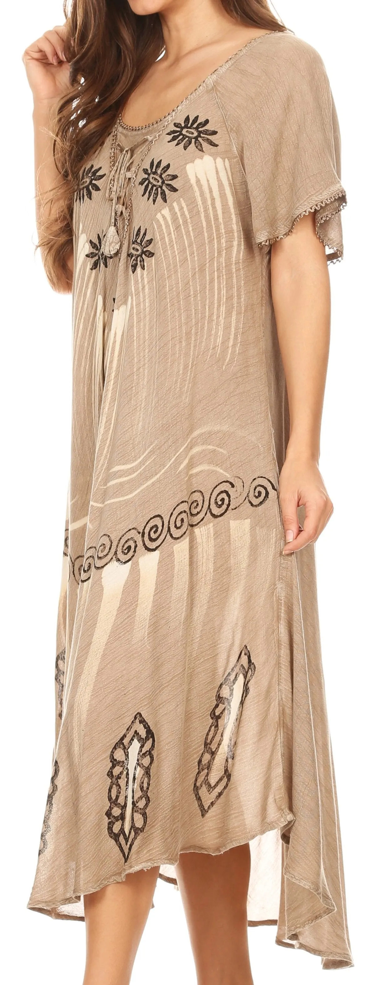 Sakkas Lida Womens Everyday Summer Relaxed Dress with Short Sleeves & Block Print