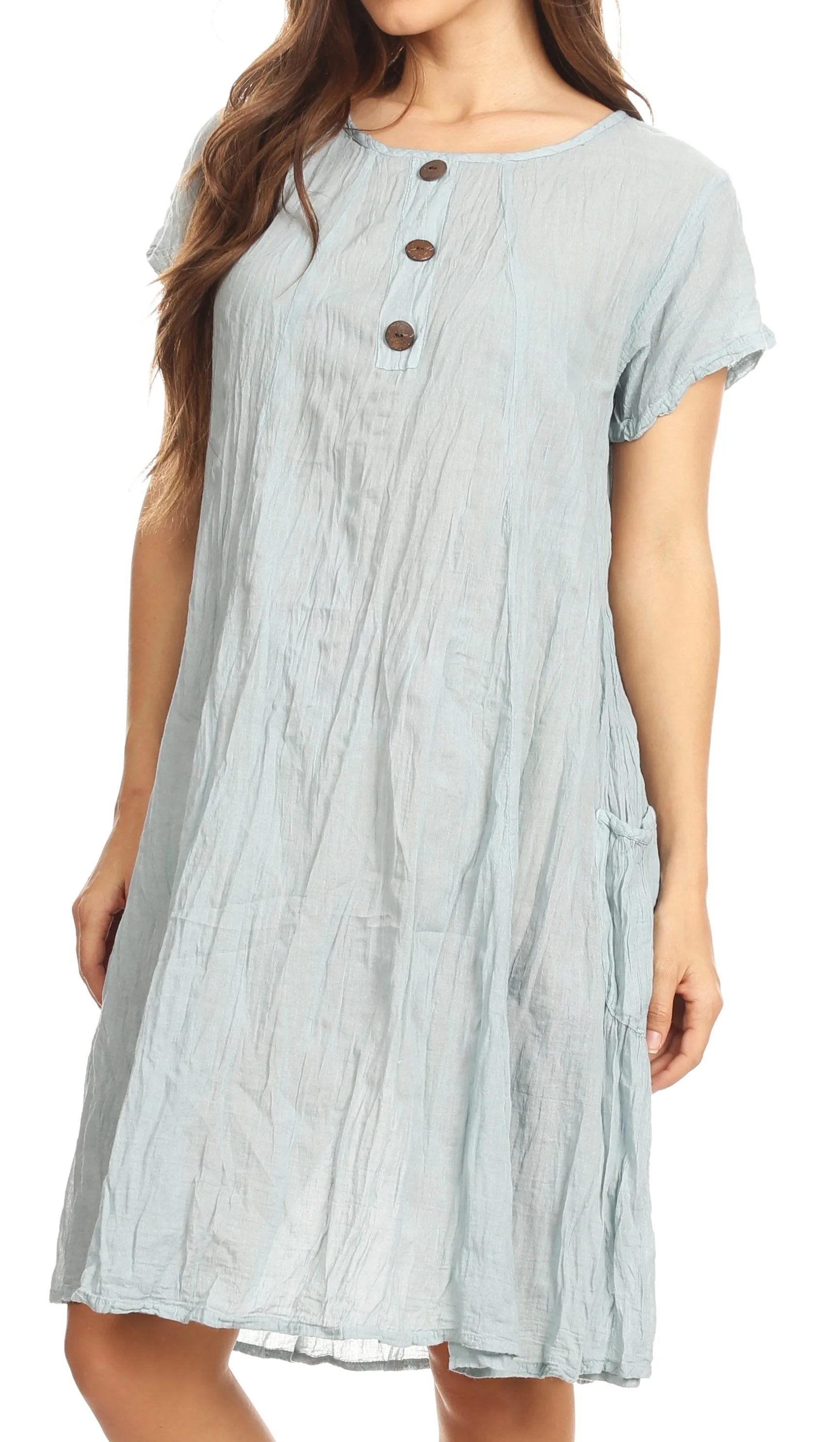 Sakkas Marty Women's Relax fit Everyday Summer Short Dress Caftan Lightweight