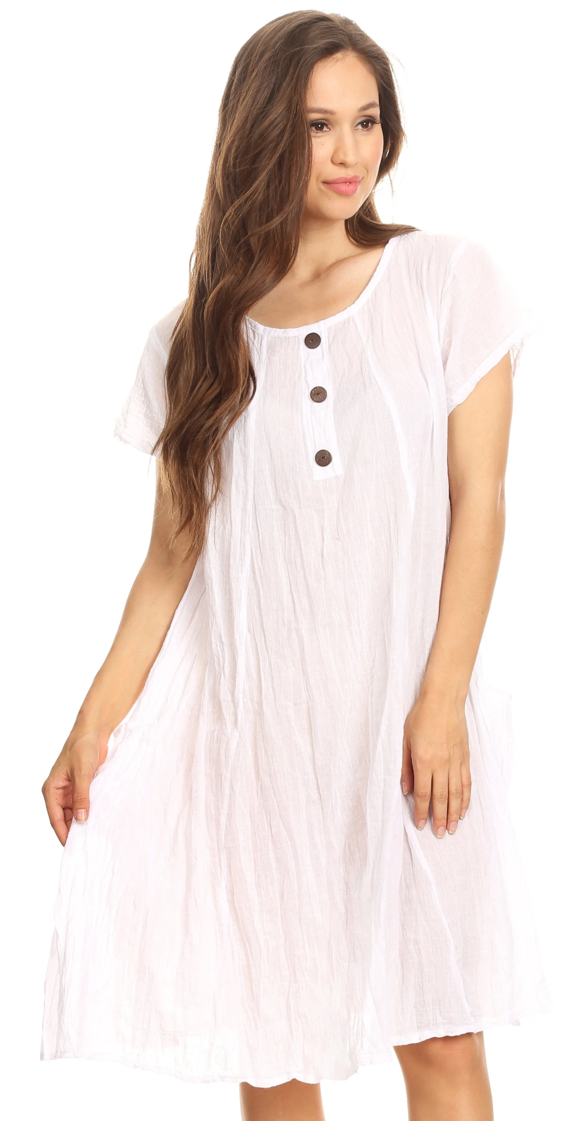 Sakkas Marty Women's Relax fit Everyday Summer Short Dress Caftan Lightweight