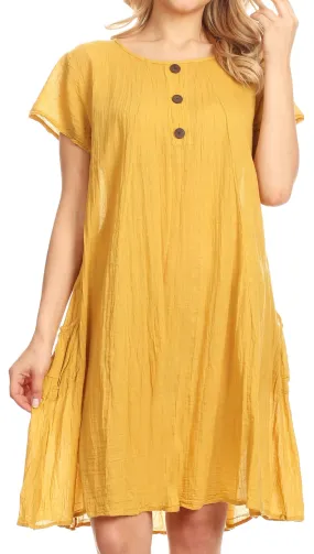 Sakkas Marty Women's Relax fit Everyday Summer Short Dress Caftan Lightweight