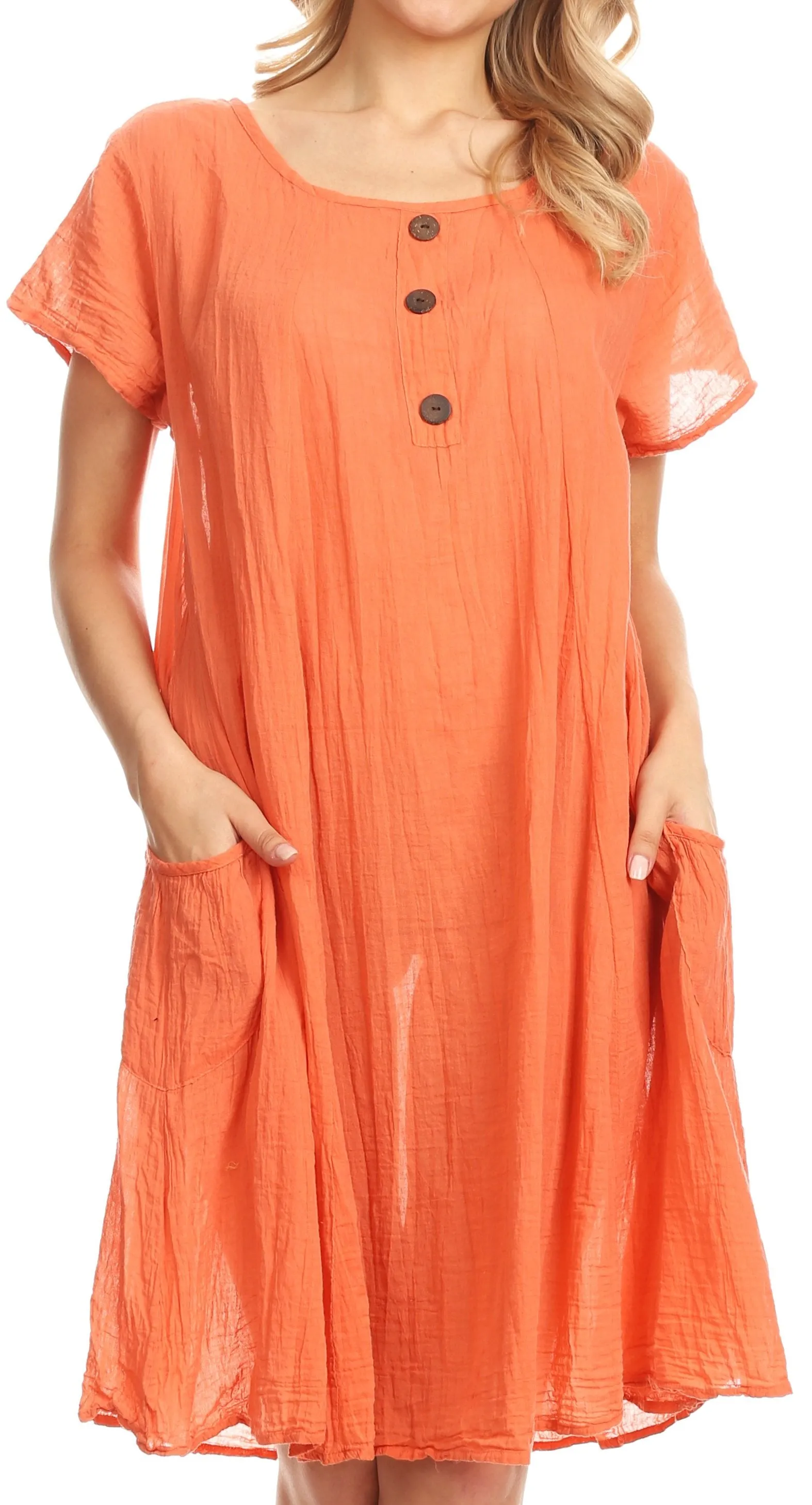 Sakkas Marty Women's Relax fit Everyday Summer Short Dress Caftan Lightweight