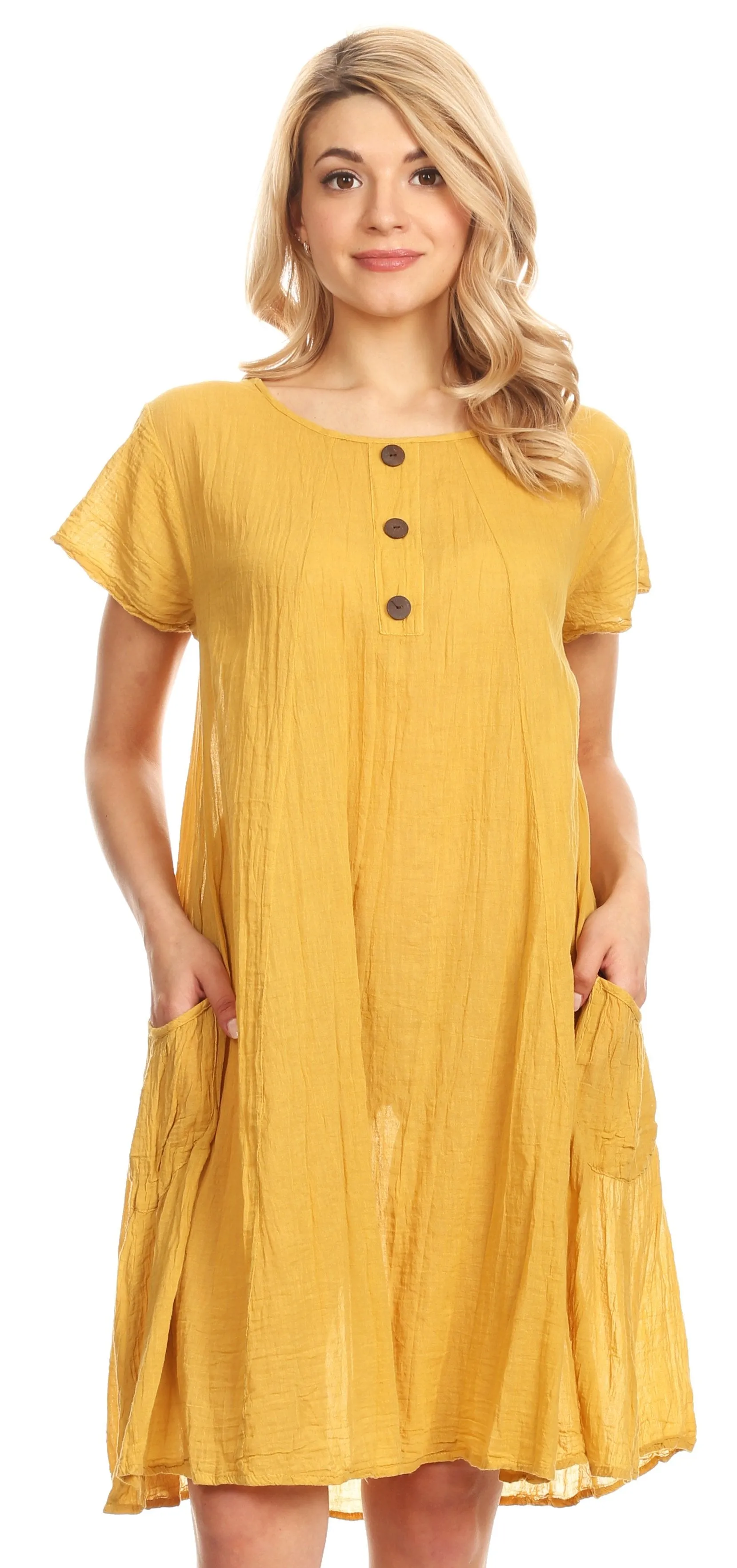 Sakkas Marty Women's Relax fit Everyday Summer Short Dress Caftan Lightweight