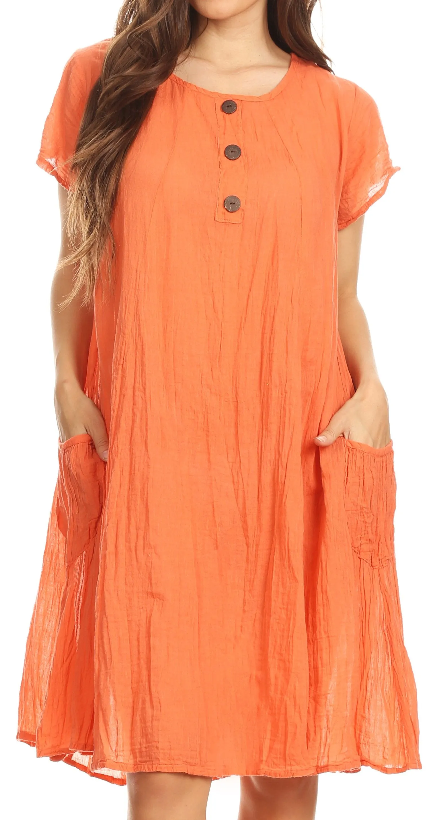 Sakkas Marty Women's Relax fit Everyday Summer Short Dress Caftan Lightweight
