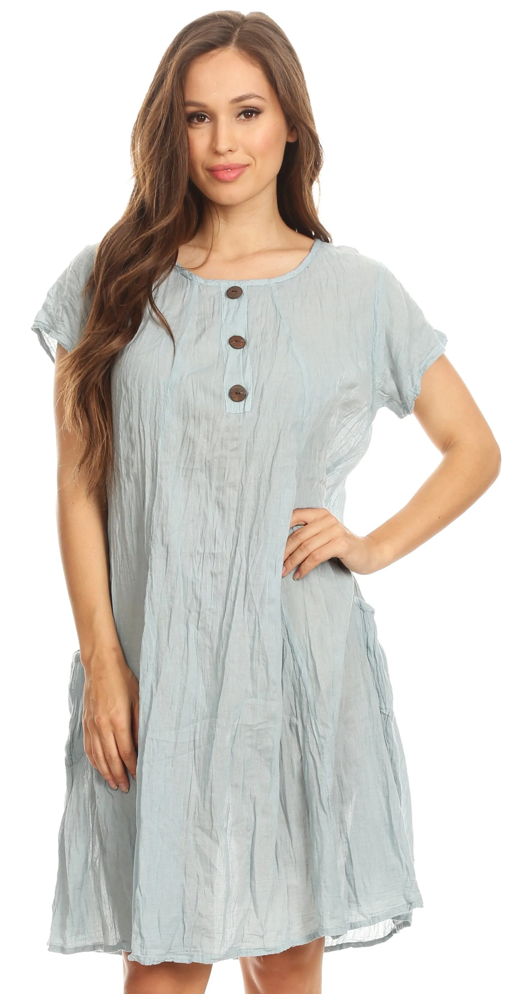 Sakkas Marty Women's Relax fit Everyday Summer Short Dress Caftan Lightweight