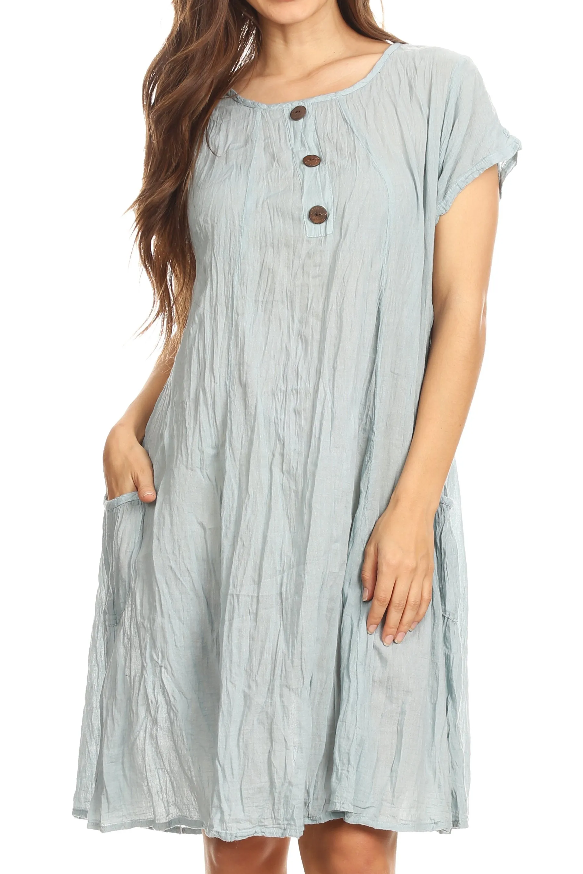 Sakkas Marty Women's Relax fit Everyday Summer Short Dress Caftan Lightweight