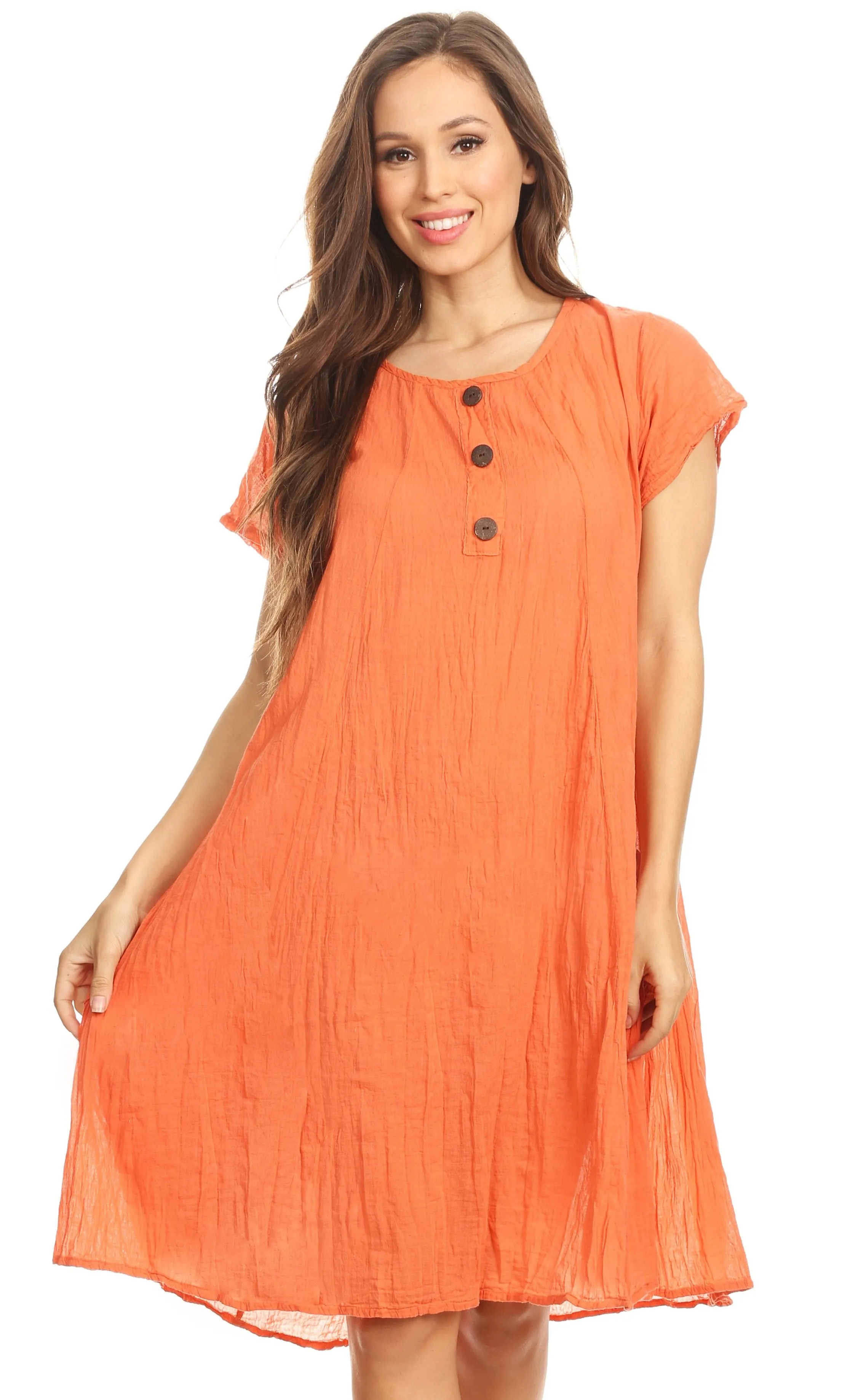 Sakkas Marty Women's Relax fit Everyday Summer Short Dress Caftan Lightweight