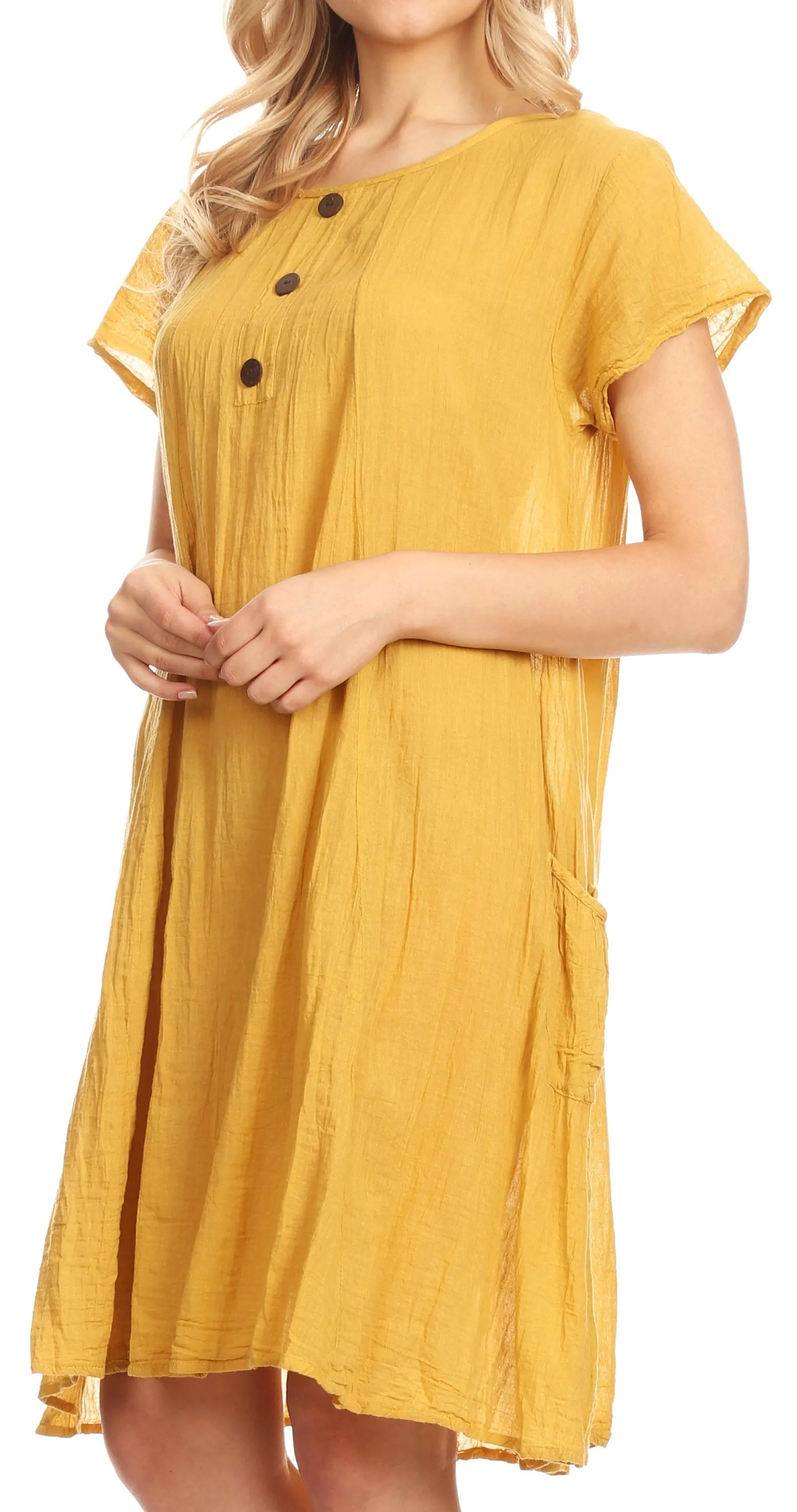 Sakkas Marty Women's Relax fit Everyday Summer Short Dress Caftan Lightweight