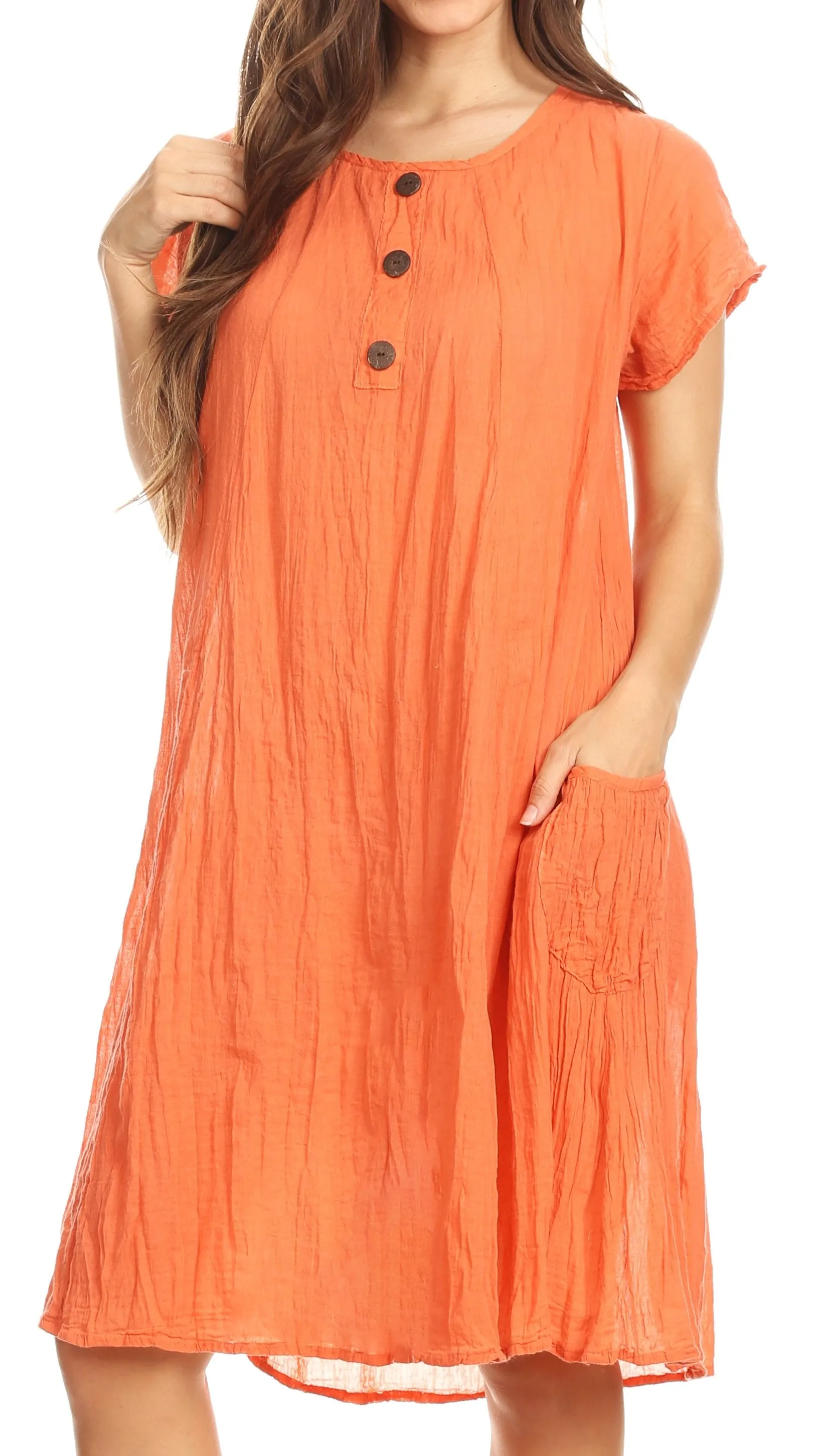 Sakkas Marty Women's Relax fit Everyday Summer Short Dress Caftan Lightweight