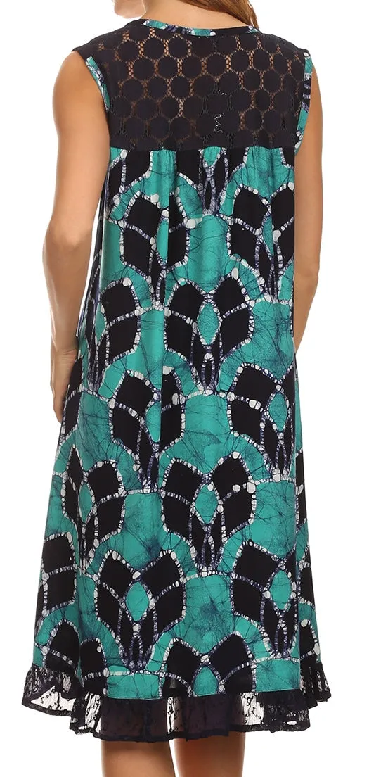 Sakkas Mindy Two Tone Sleeveless Mid Length Dress