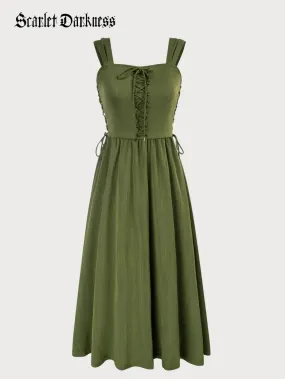 Scarlet Darkness Women Renaissance Summer Cottagecore Dress