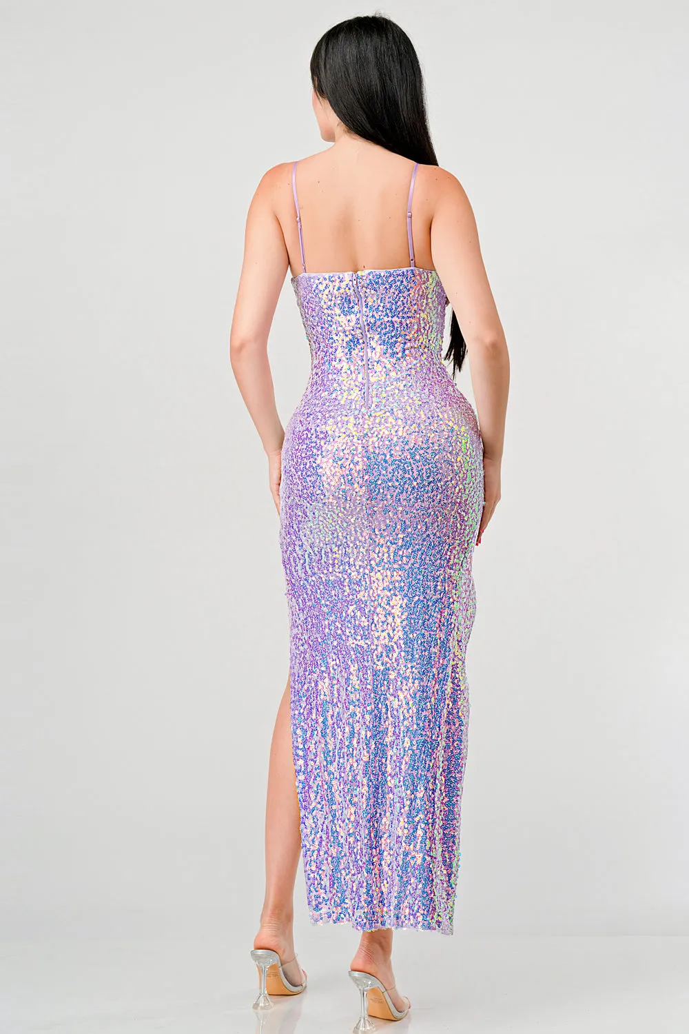 SEQUINS SWEETHEART KEYHOLE SLITTED MAXI DRESS