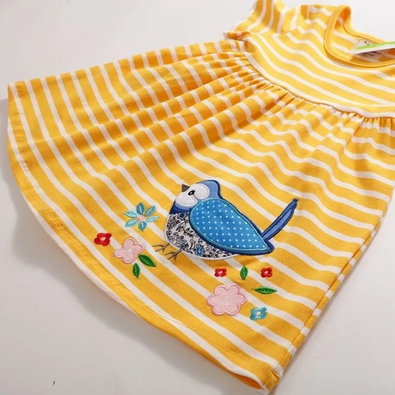 Short Sleeve Girl's Yellow Striped Dress for Summer