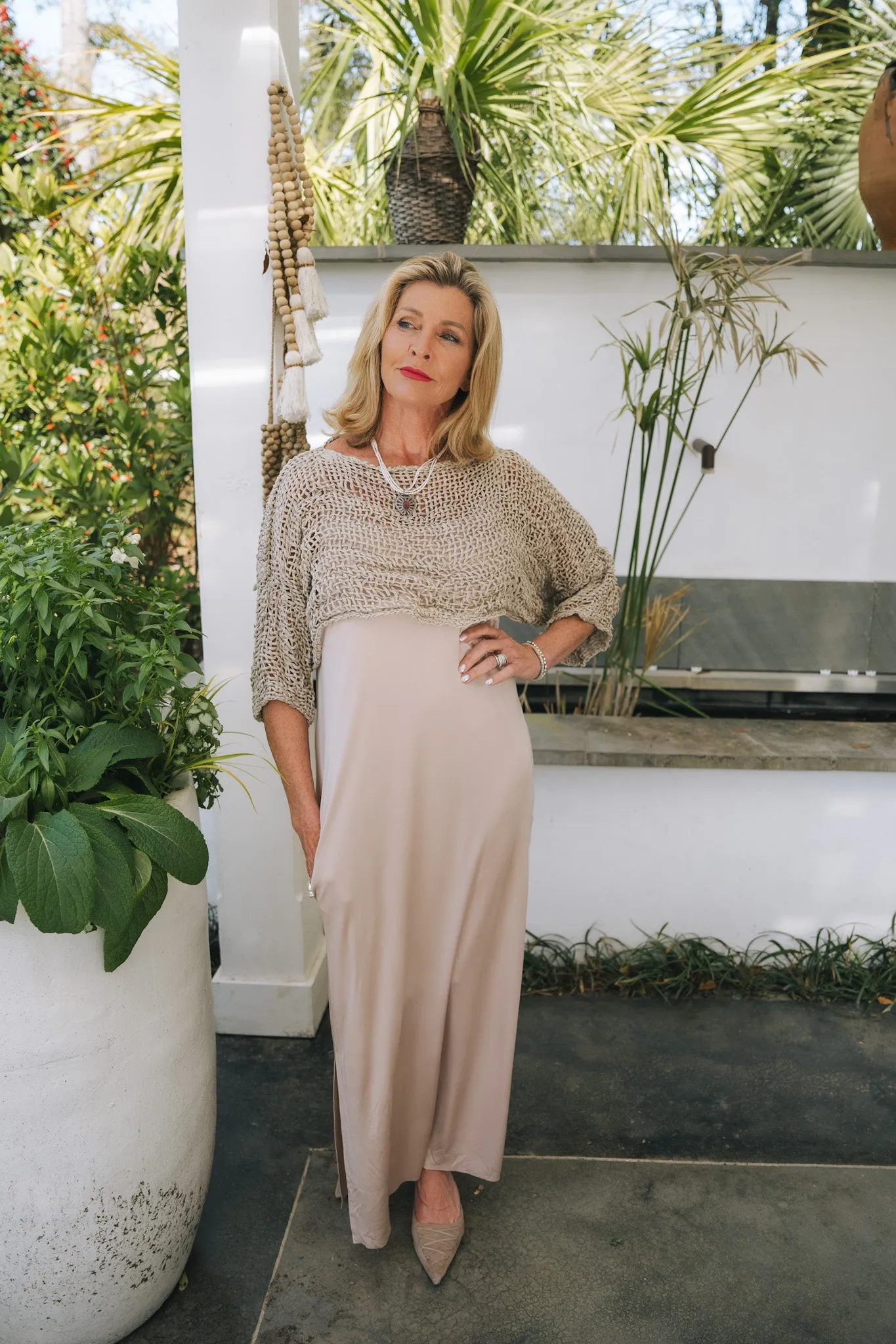 Silk & Jersey Slip Dress - Tea Rose