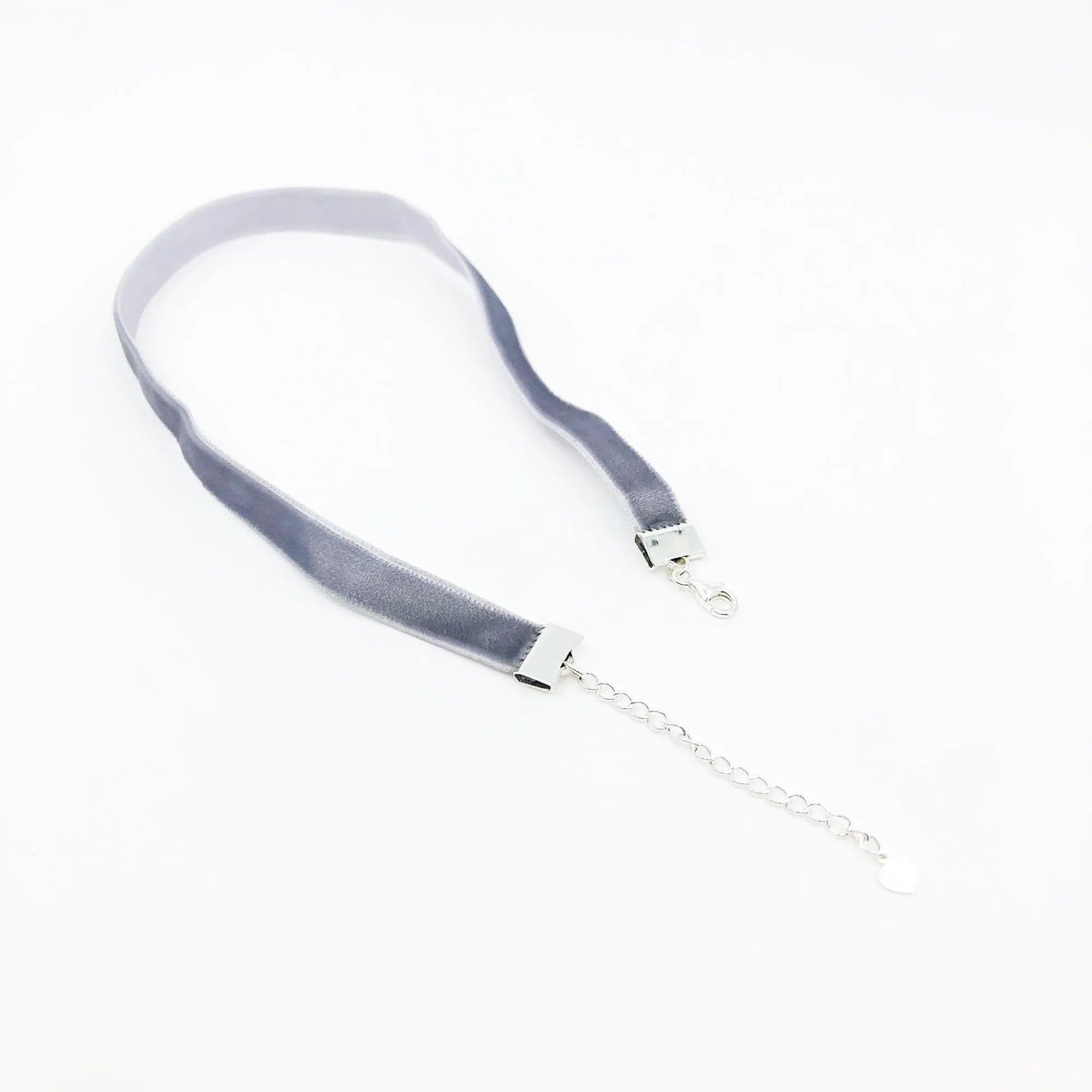 Silver Velvet Choker Necklace with Silver Adjustable Chain