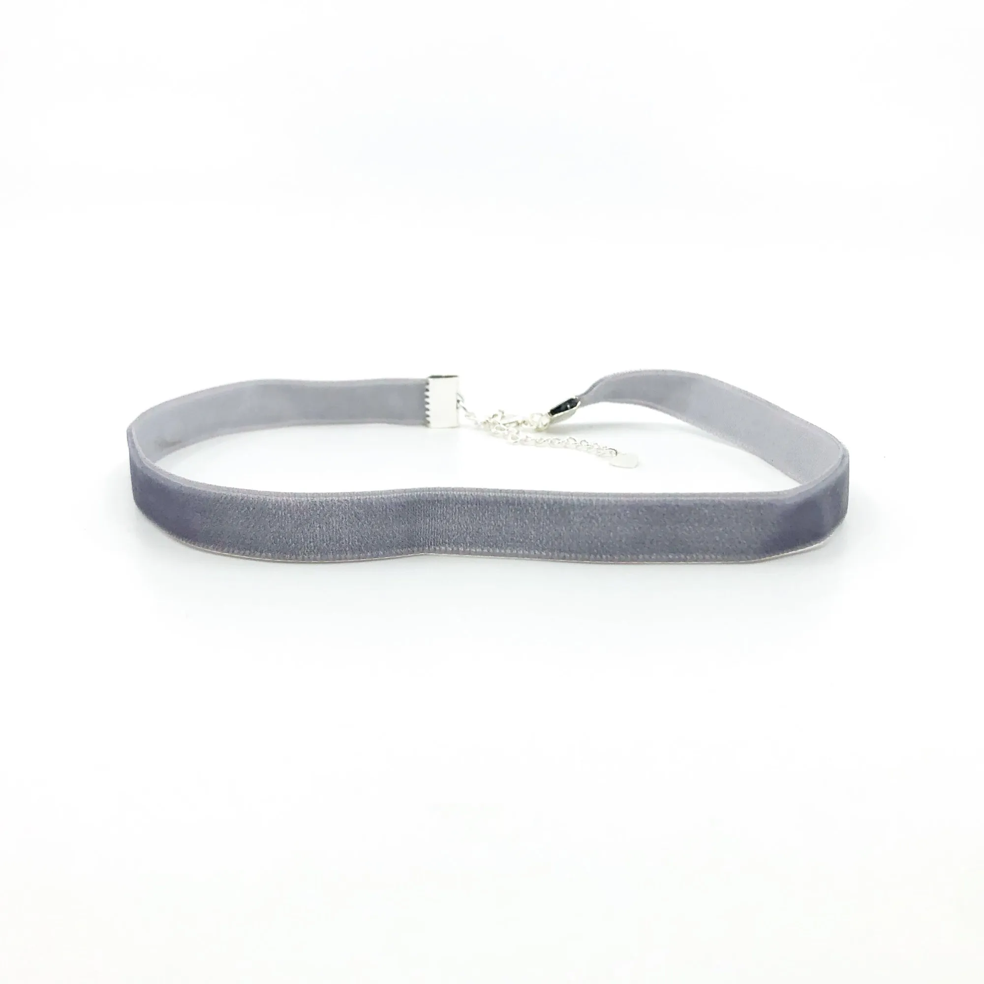 Silver Velvet Choker Necklace with Silver Adjustable Chain